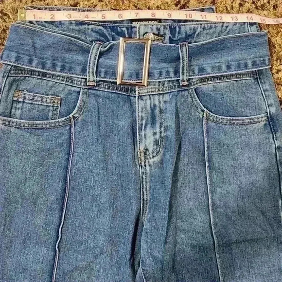 NWT Momokrom Nasty Gal Keep Up Belted Medium Wash High Waisted Blue Jeans $58 - Picture 13 of 15